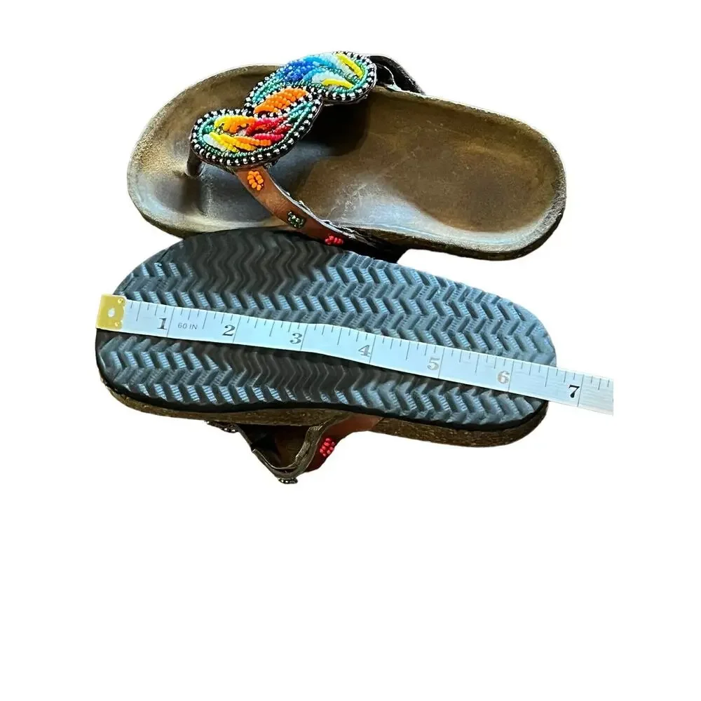 Beaded Leather Hand Crafted Sandals US Youth Sz 10 Unbranded Cork &‎ Leather